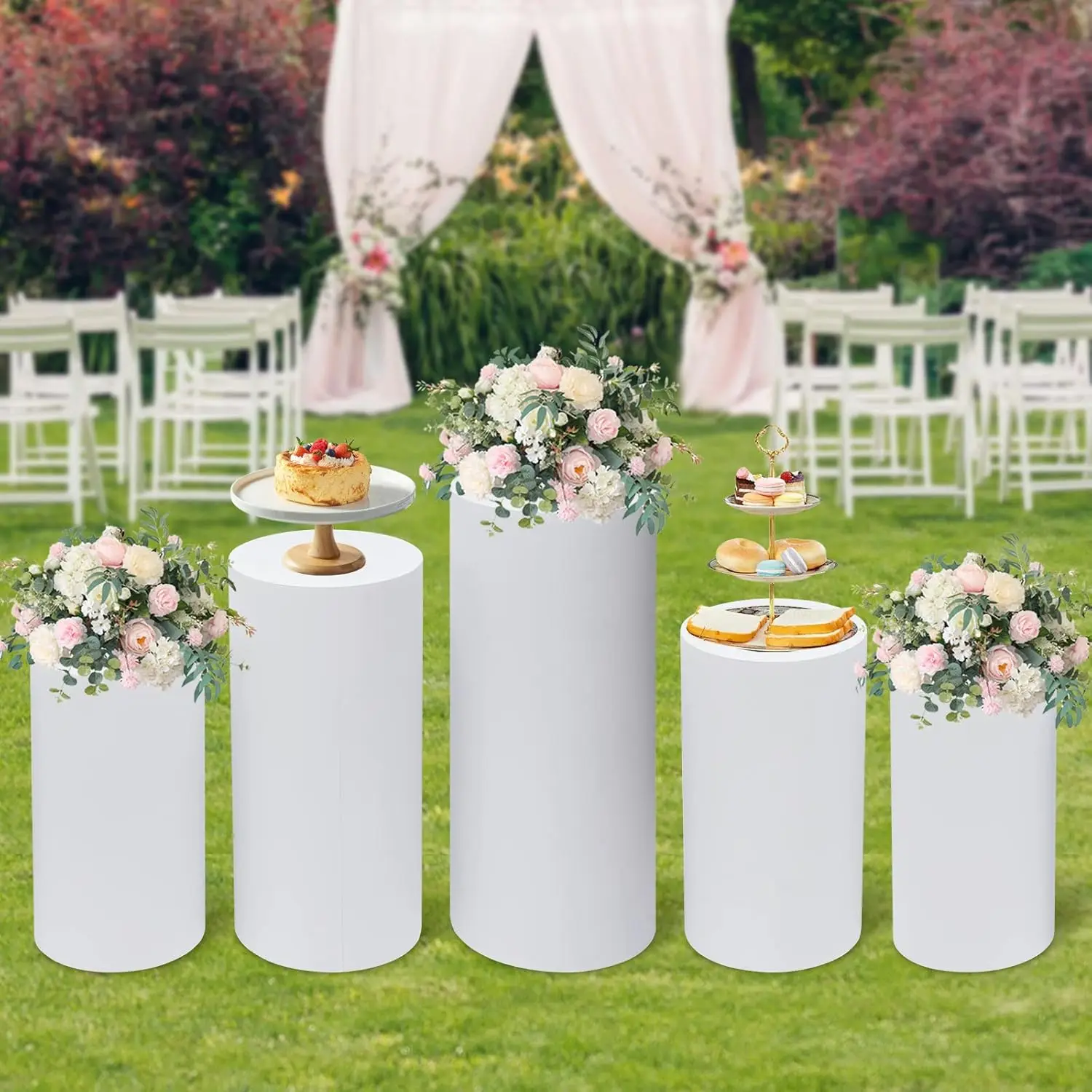 5Pcs White Cylinder Pedestal S - Display Risers Set recension och pris